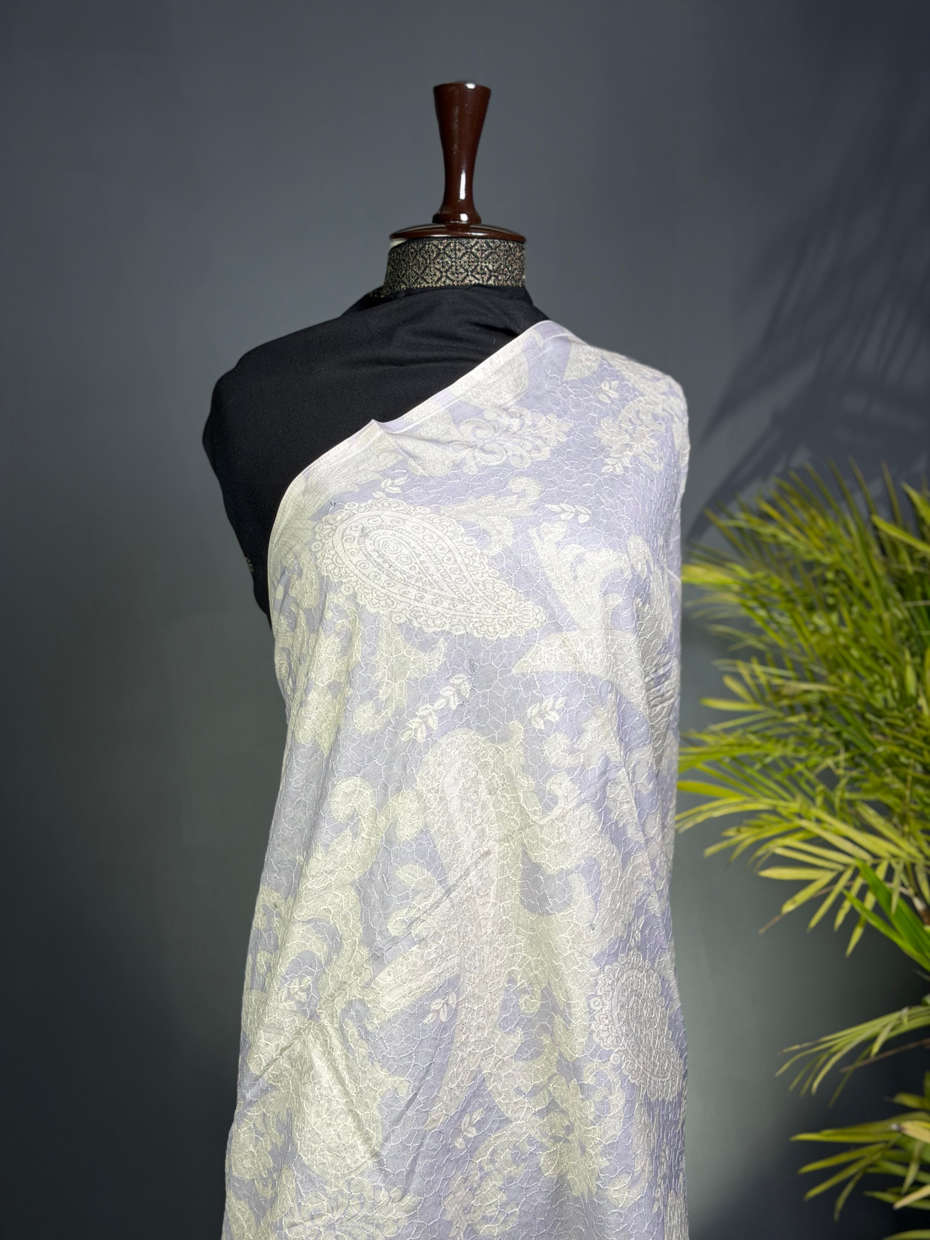Pearl Mist Intricate Embroidered Lawn Shawl