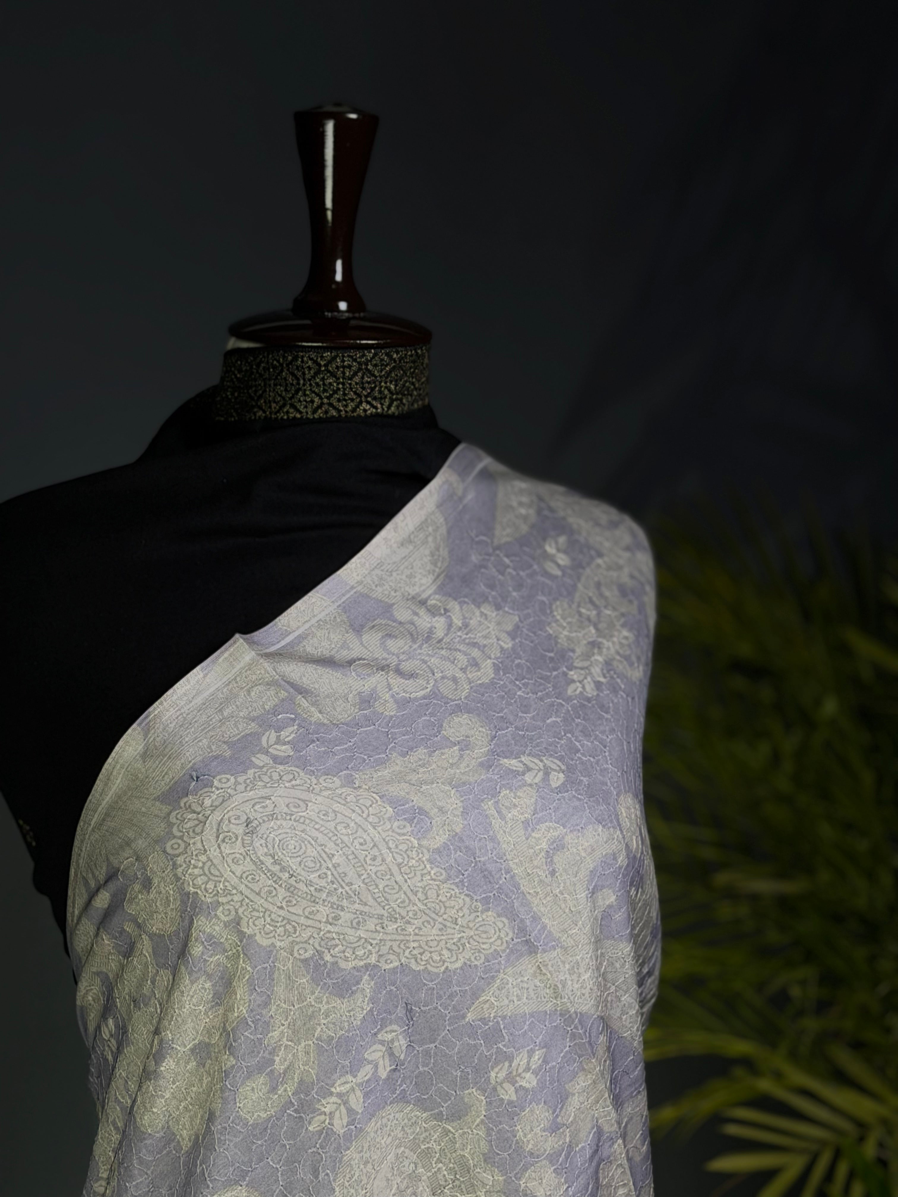 Pearl Mist Intricate Embroidered Lawn Shawl