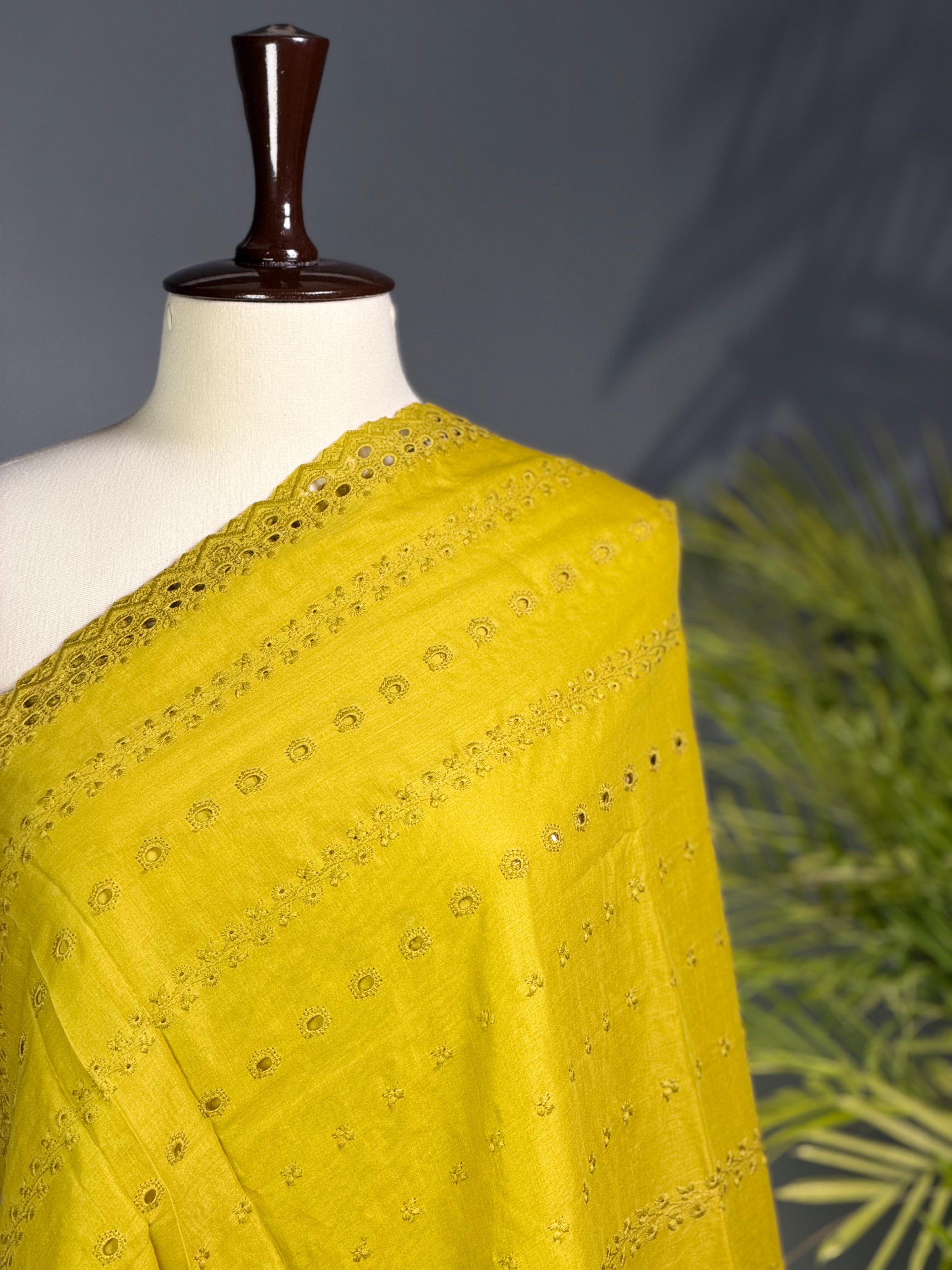 Golden Mustard Chikan Kari Summer Shawl