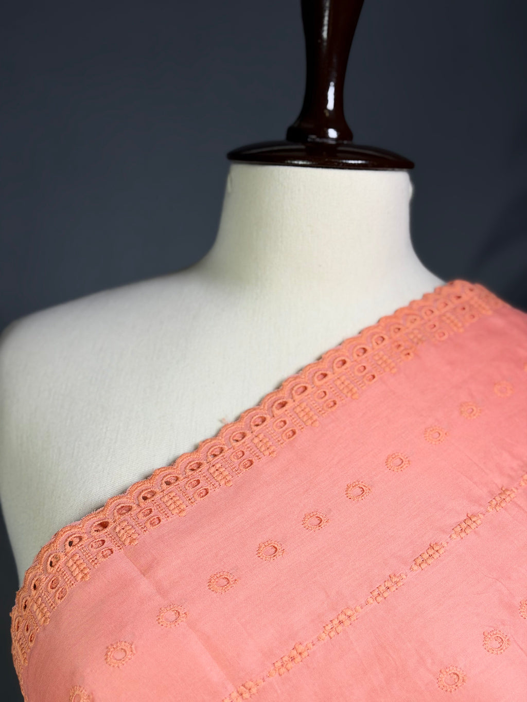 Peach Coral Chikan Kari Embroidered Lawn Shawl