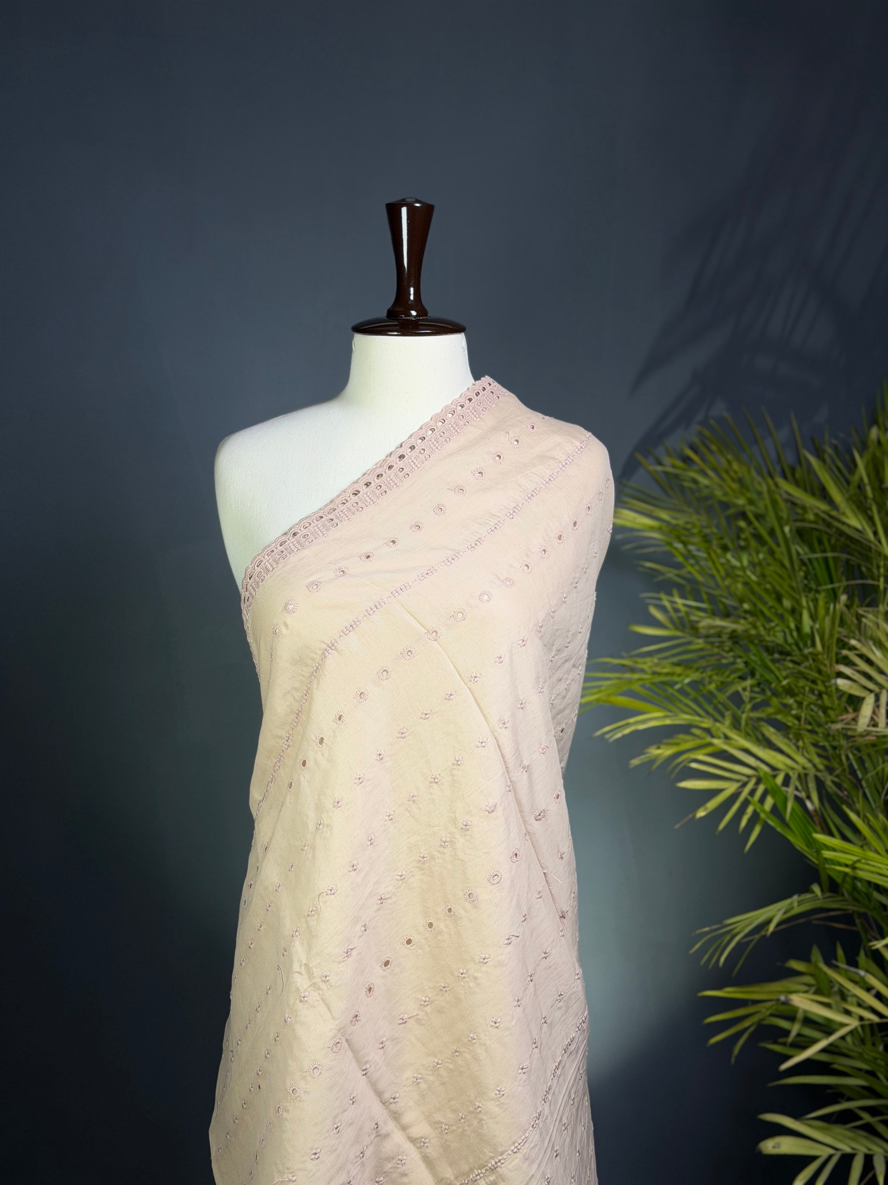 Off White Chikan Kari Embroidered Lawn Shawl