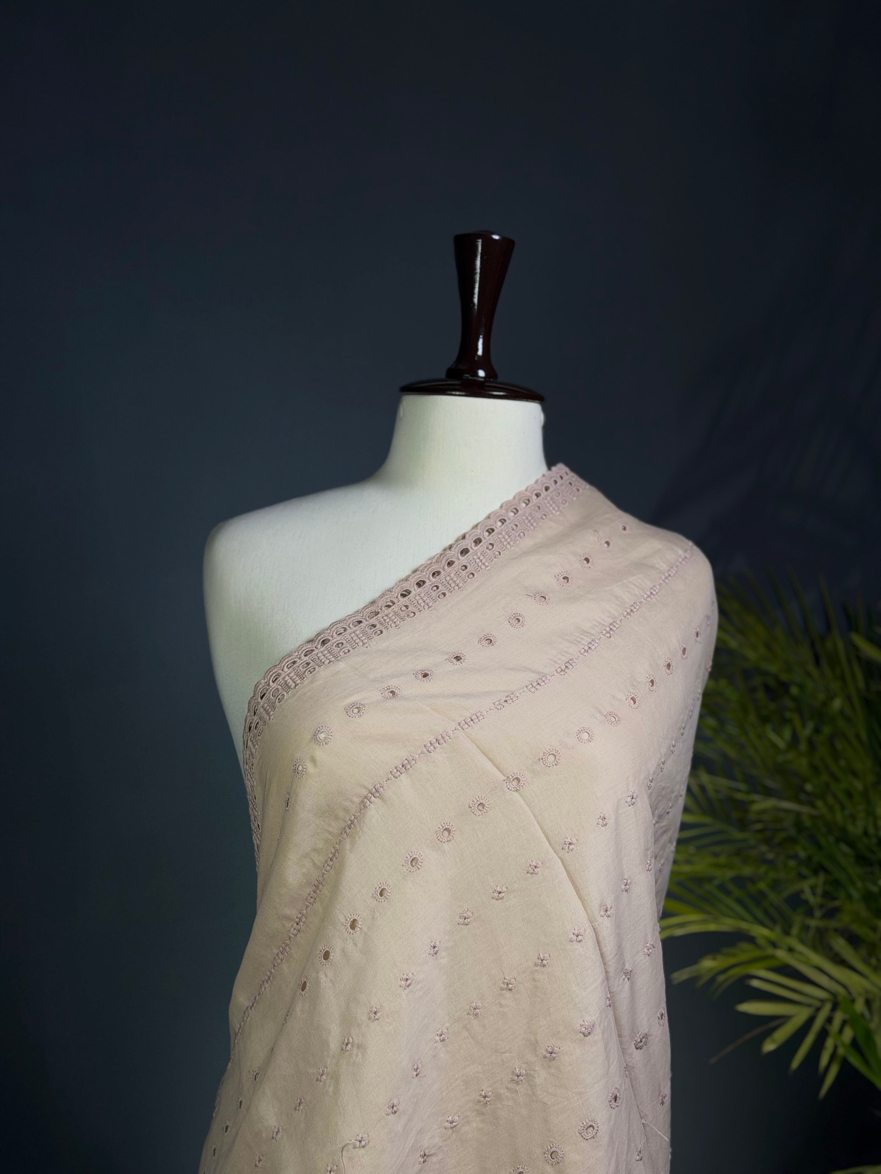 Off White Chikan Kari Embroidered Lawn Shawl