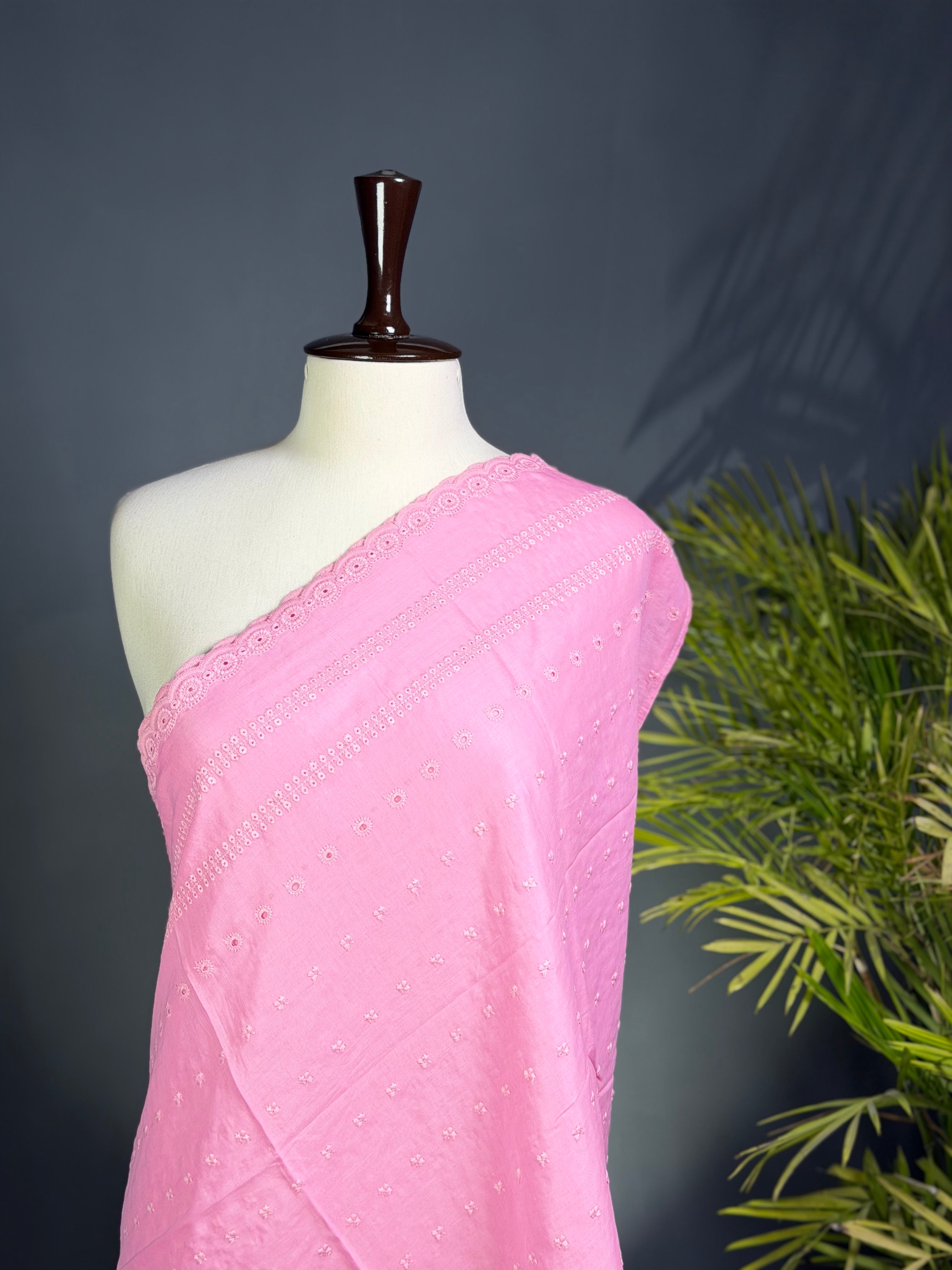 Pink Chikankari Cotton/Georgette Shawl