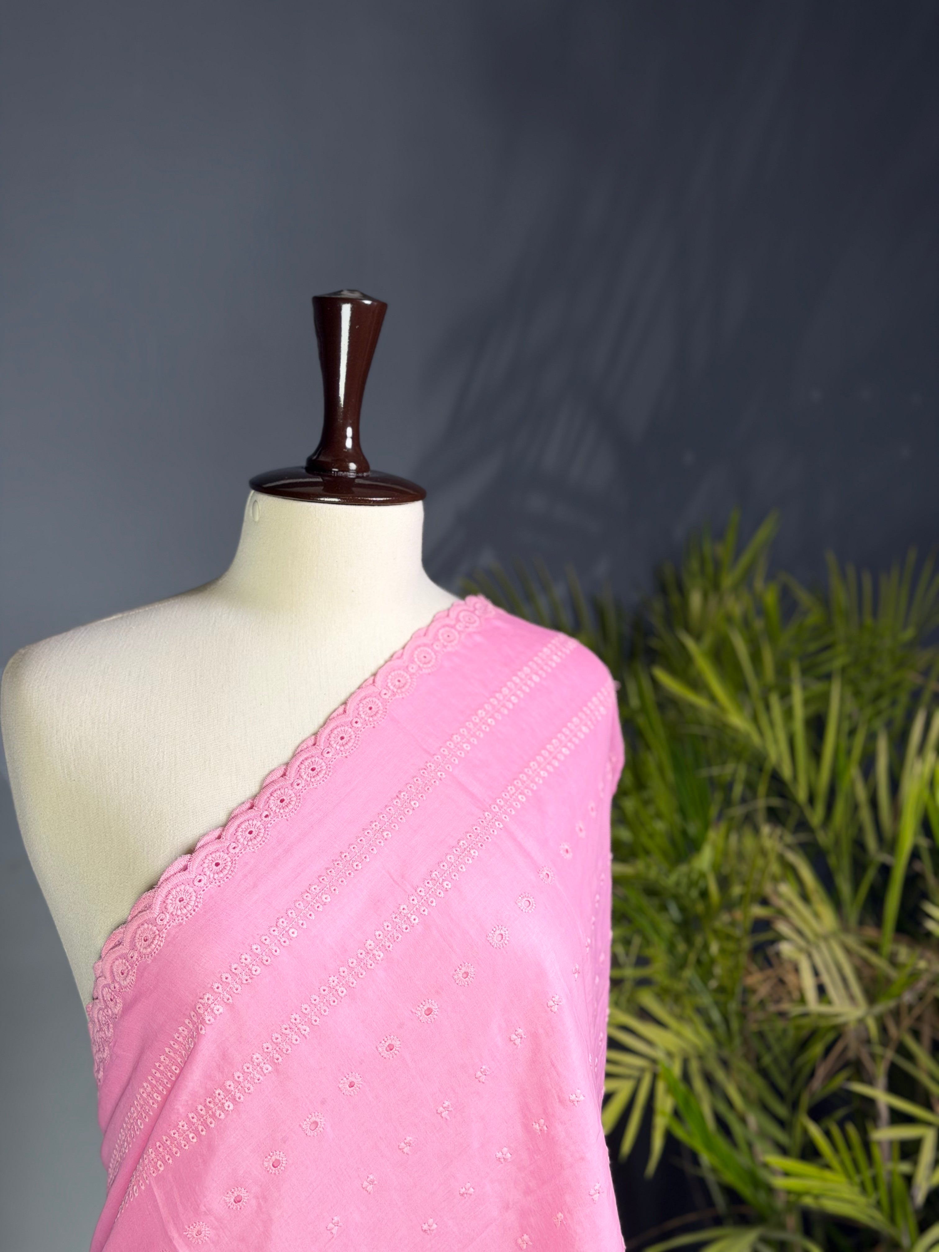 Pink Chikankari Cotton/Georgette Shawl