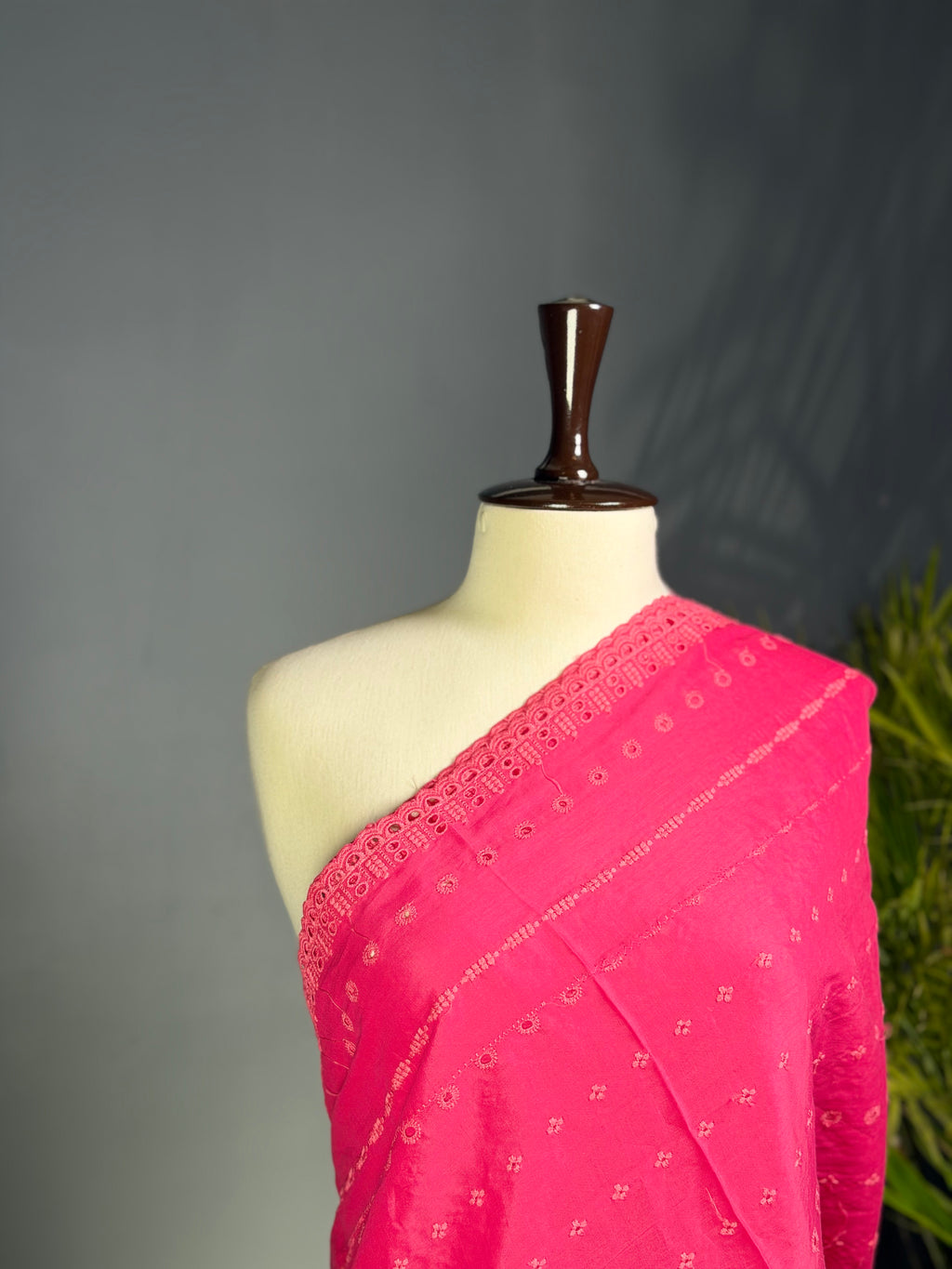 Crimson Radiance Chikan Kari Summer Shawl