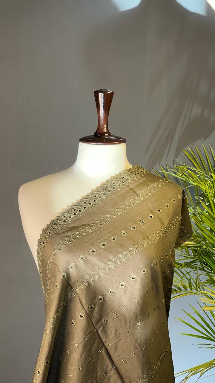 Olive Moss Chikan Kari Summer Shawl