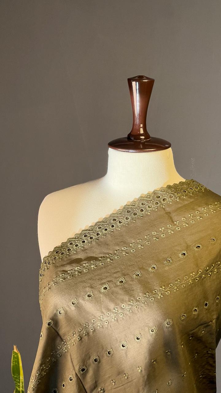 Olive Moss Chikan Kari Summer Shawl