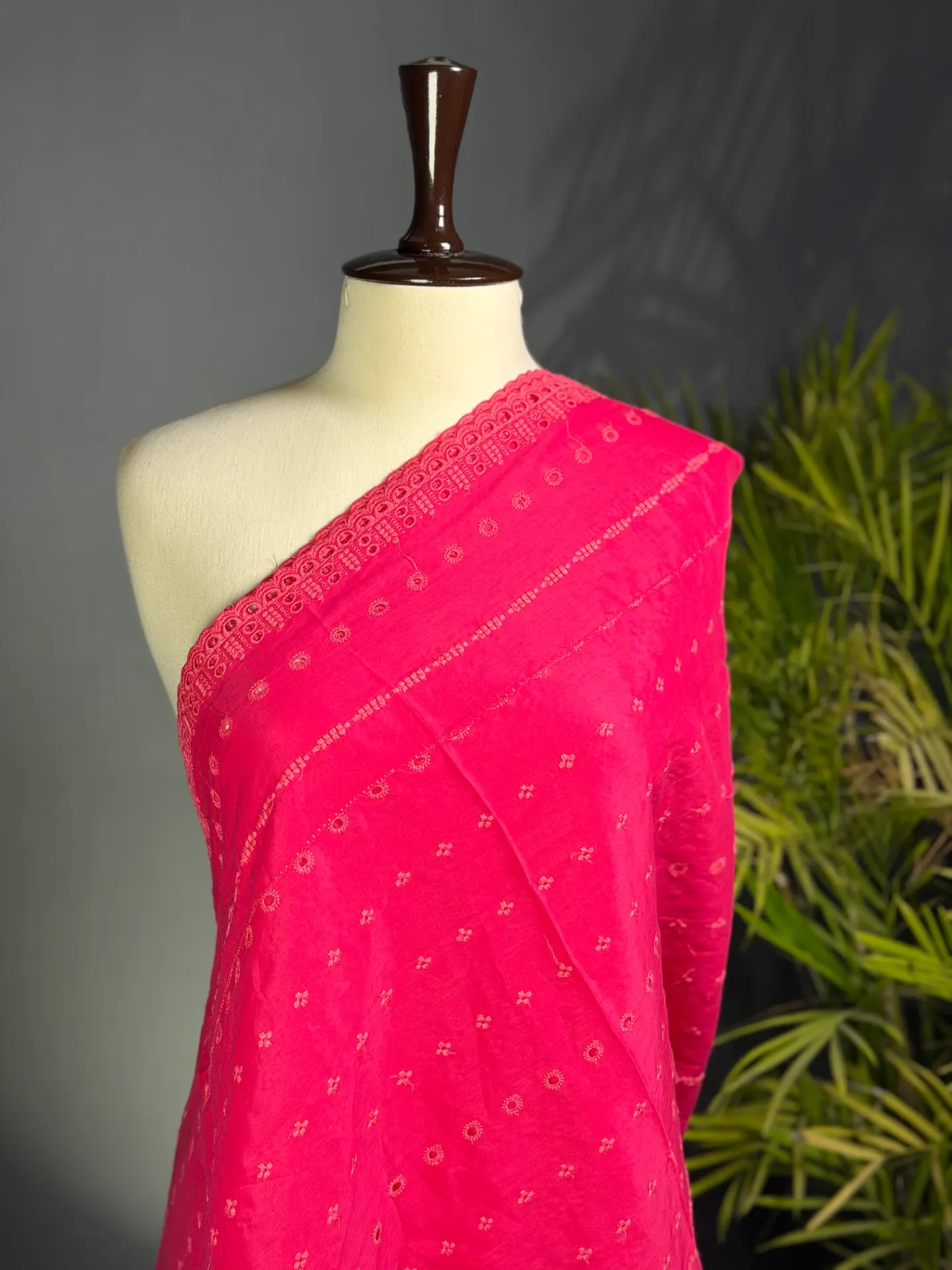 Crimson Radiance Chikan Kari Summer Shawl