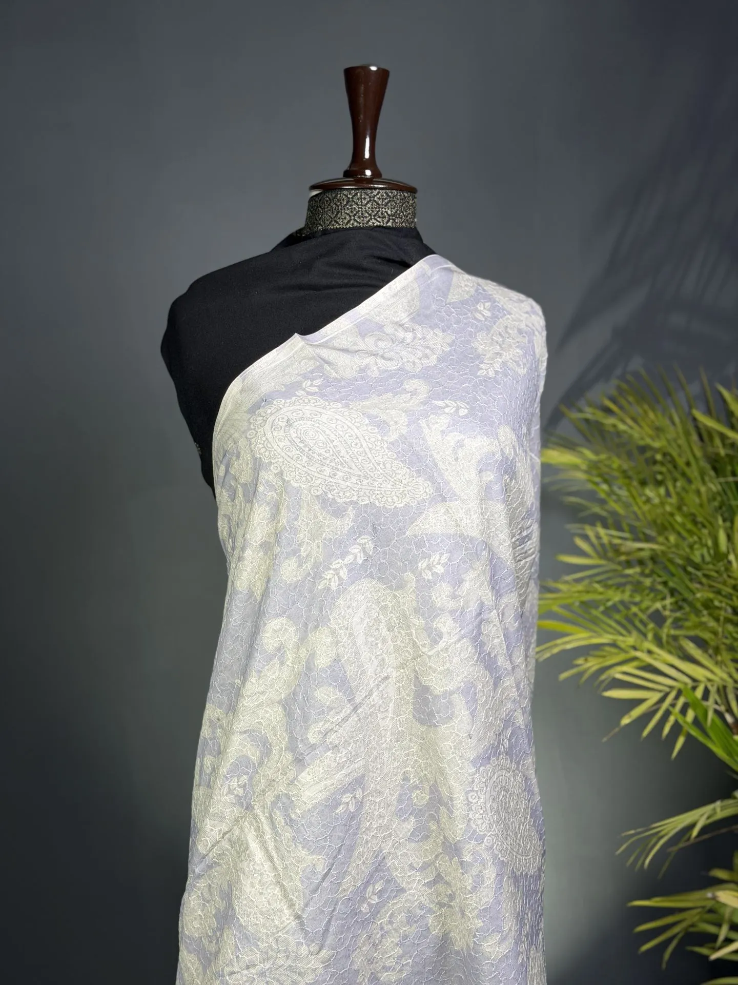 Lavender Mist Intricate Embroidered Lawn Shawl