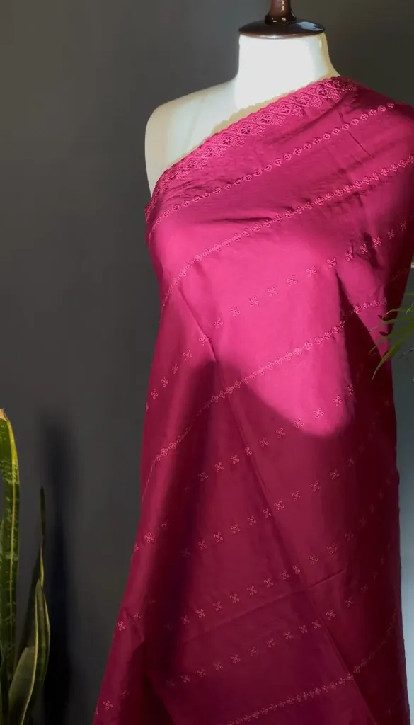 Deep Maroon Chikan Kari Lawn Shawl