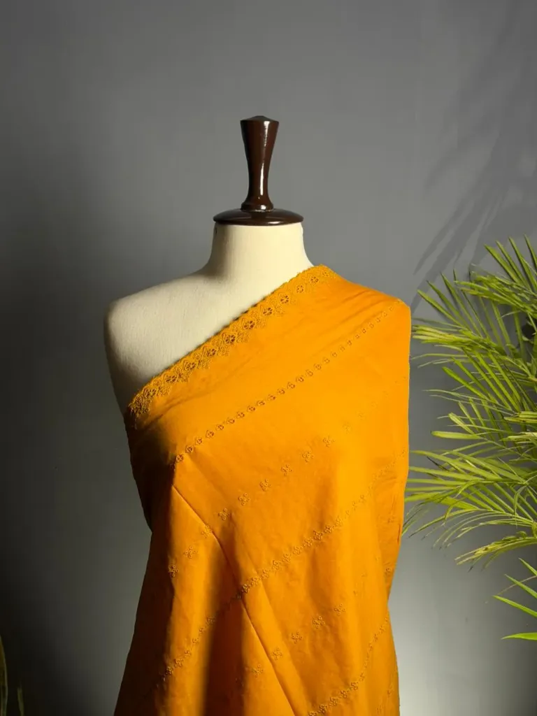 Golden Mustard Chikan Kari Summer Shawl