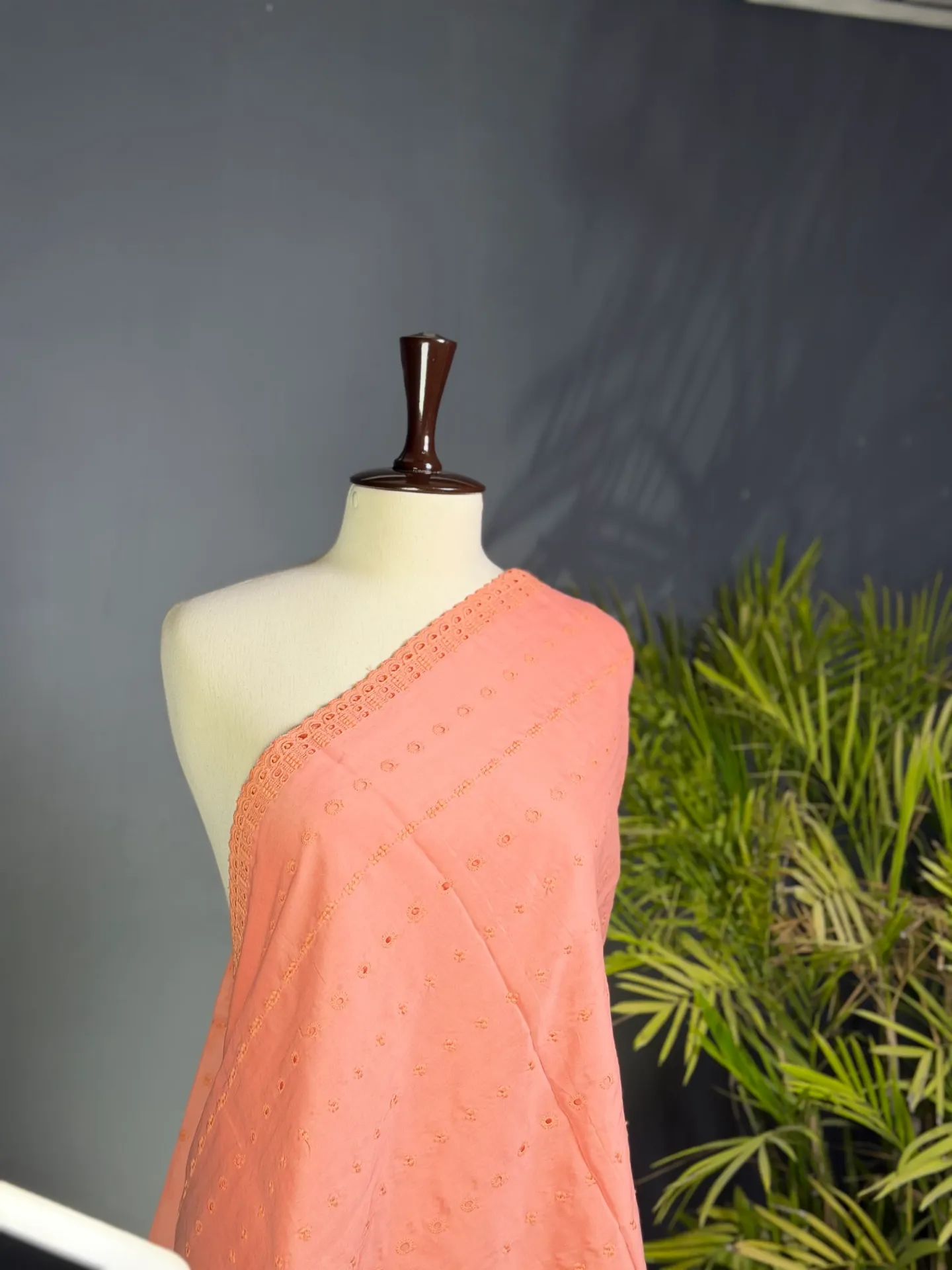 Peach Coral Chikan Kari Embroidered Lawn Shawl